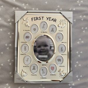 MALDEN International Designs "First Year" Metallic Silver Baby Frame